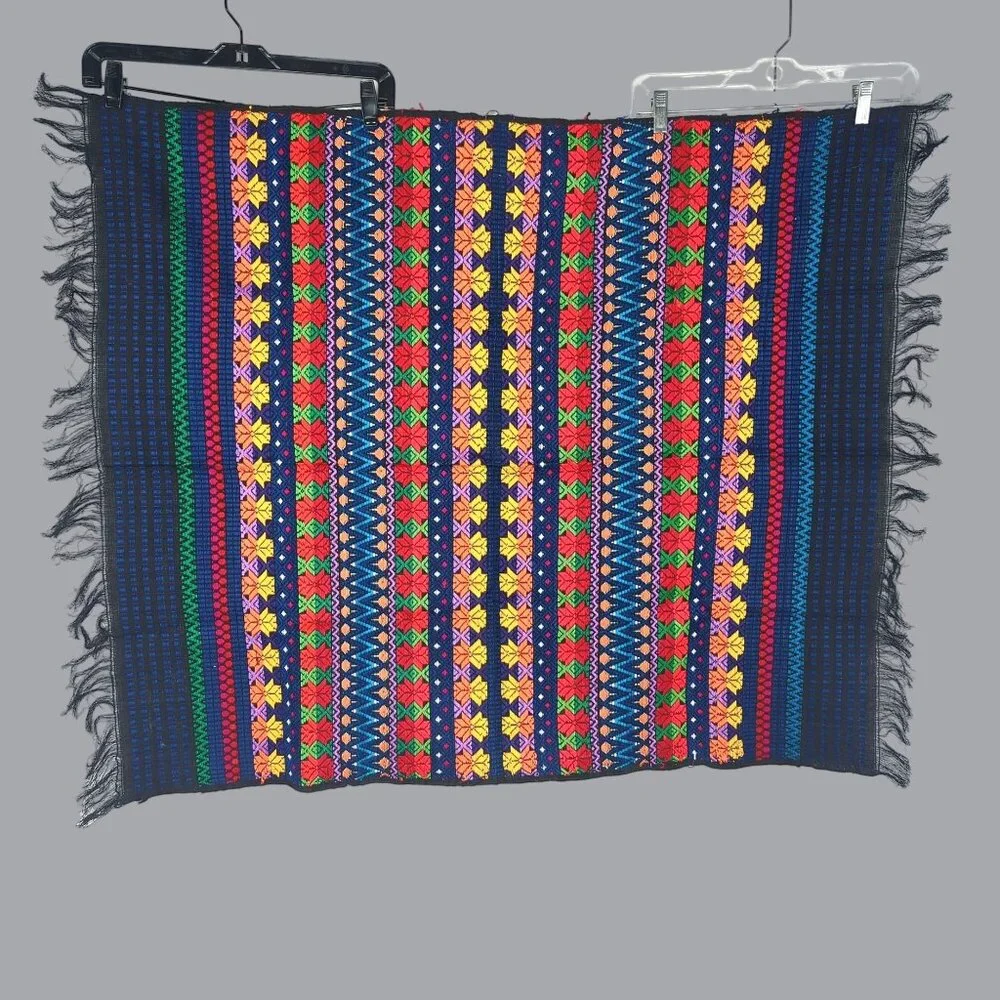 Vintage Folk Indigenous Rug Tapestry Knit Tablecloth Black
